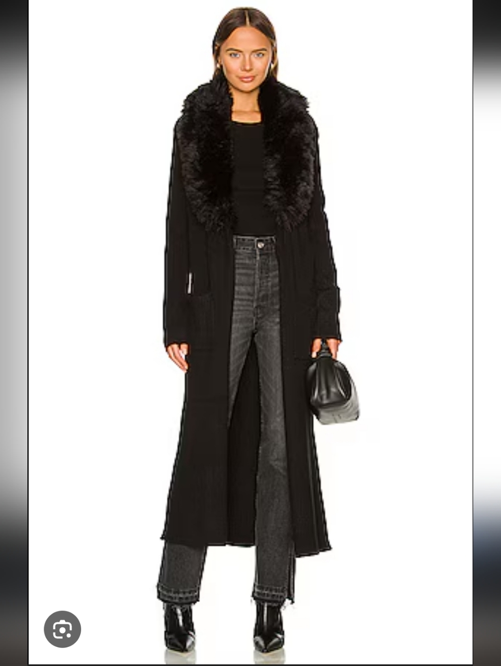 Show Me Your MuMu Long Black Cardigan with Faux Fur Collar_S